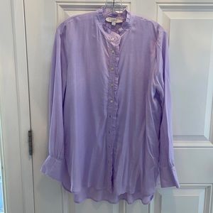 Loft size M purple dress shirt with ruffles. Perfect shirt to dress up a suit.